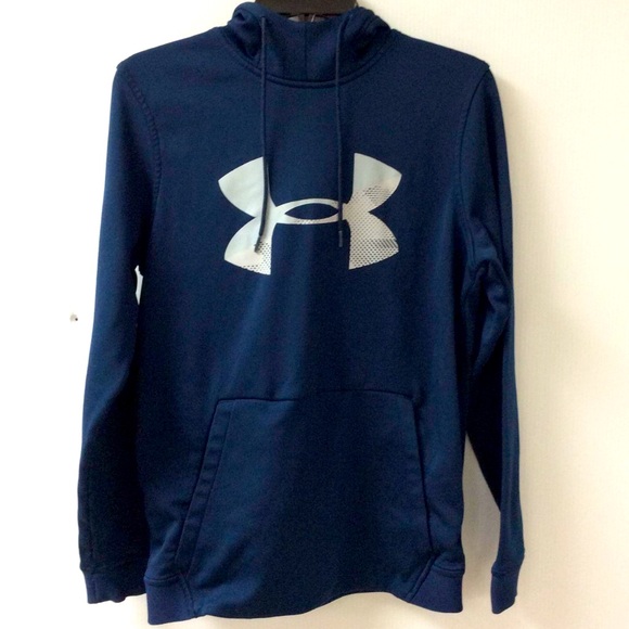 UNDER ARMOUR MENS NAVY FLEECE BIG LOGO HOODIE - Picture 1 of 2